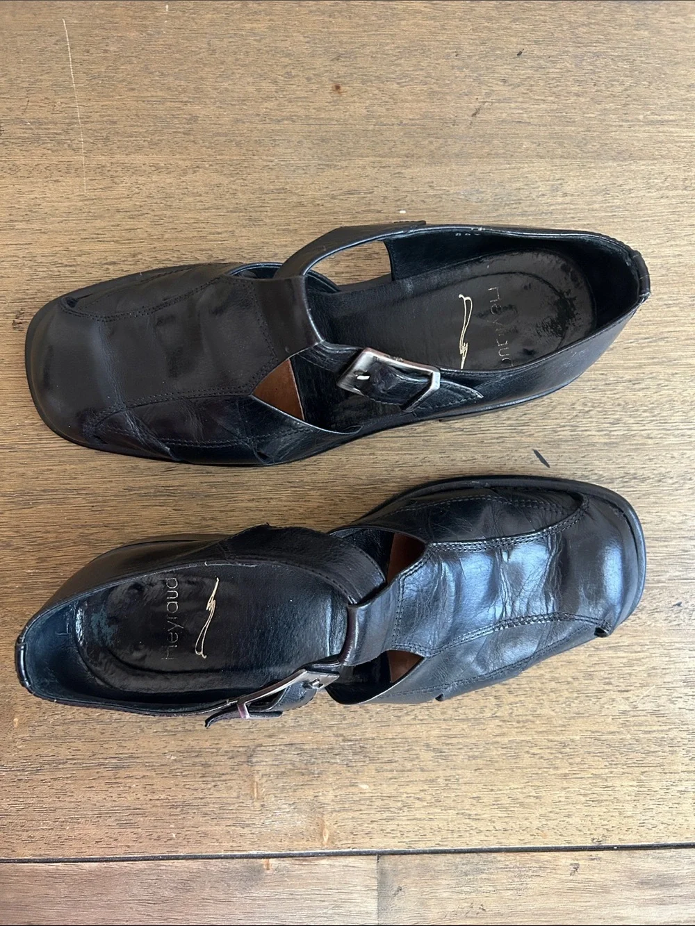Heyraud Men's Black Handmade Leather Fisherman Sandal. Made in Italy. Size EU 40